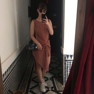 All Saints midi slit rust-coloured cotton dress